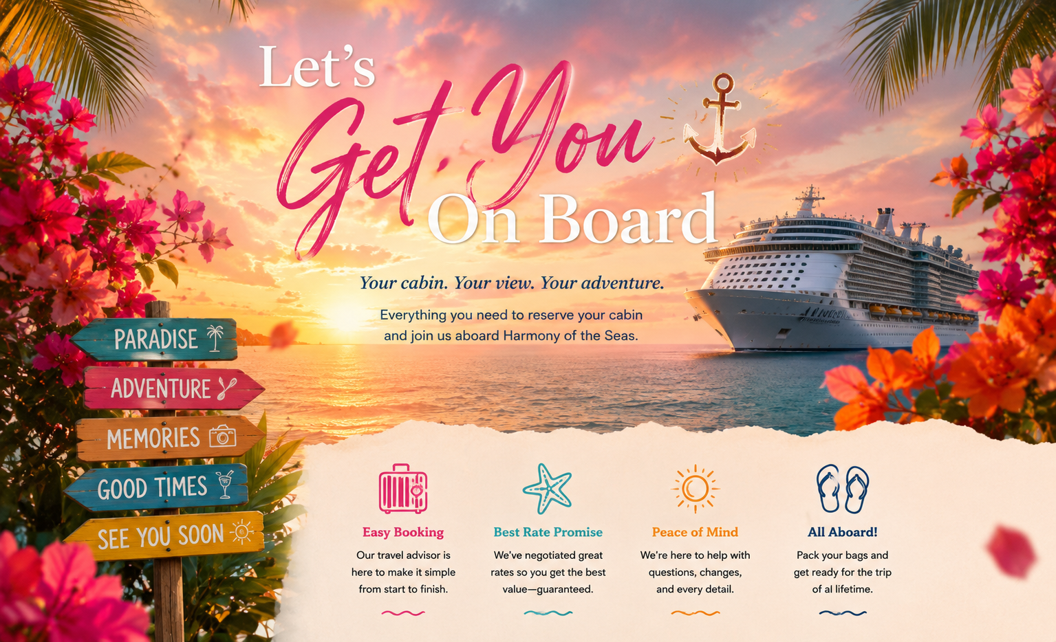 Let's Get You On Board — travel and booking for Julia and Wesley's wedding cruise